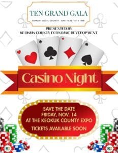 Keokuk County Economic Development, $10,000 Raffle, Save the Date, Casino Night, Ten Grand Gala
