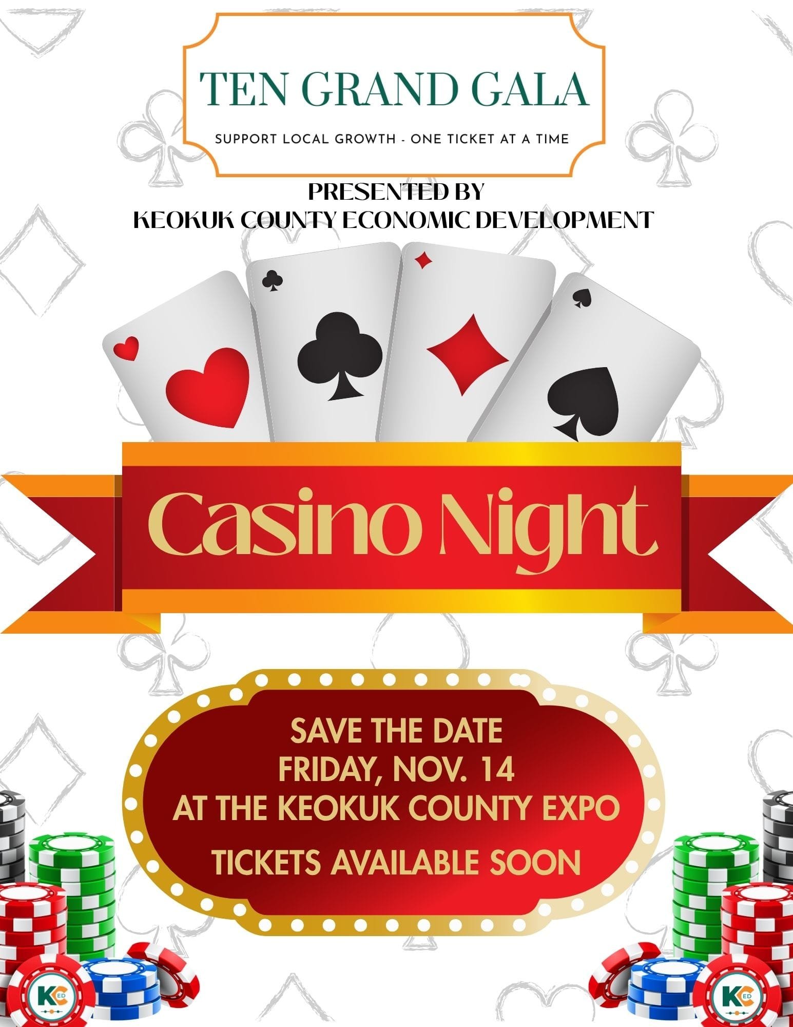 Keokuk County Economic Development, $10,000 Raffle, Save the Date, Casino Night, Ten Grand Gala